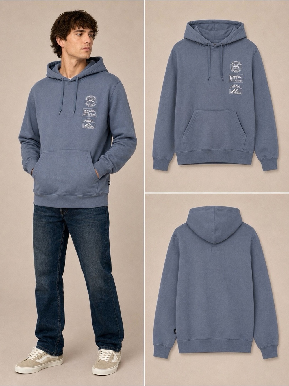 Vans Sun Peak Off The Wall Mountain Embroidered Hoodie Blue - Small